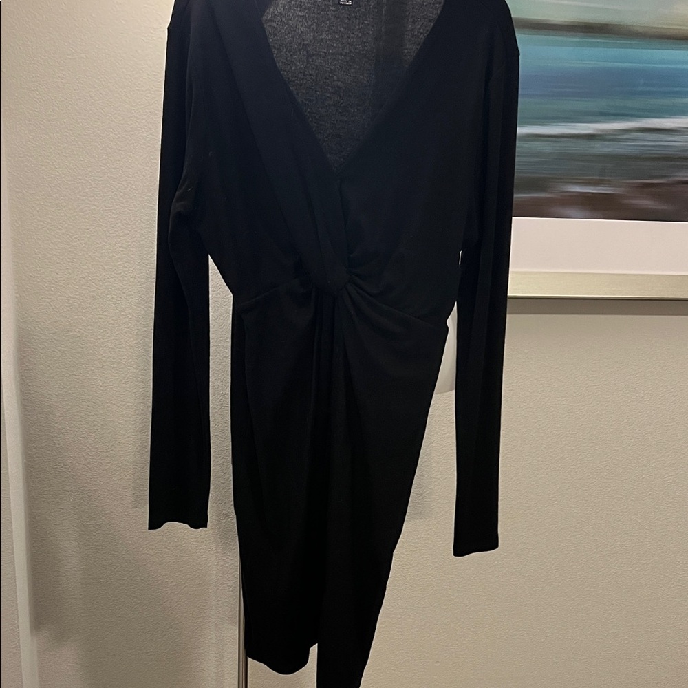 Elegant Black Knot-Front Sweater Dress